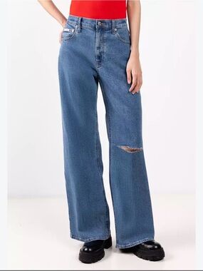 Calvin Klein Blue Wide Leg Distressed Jeans